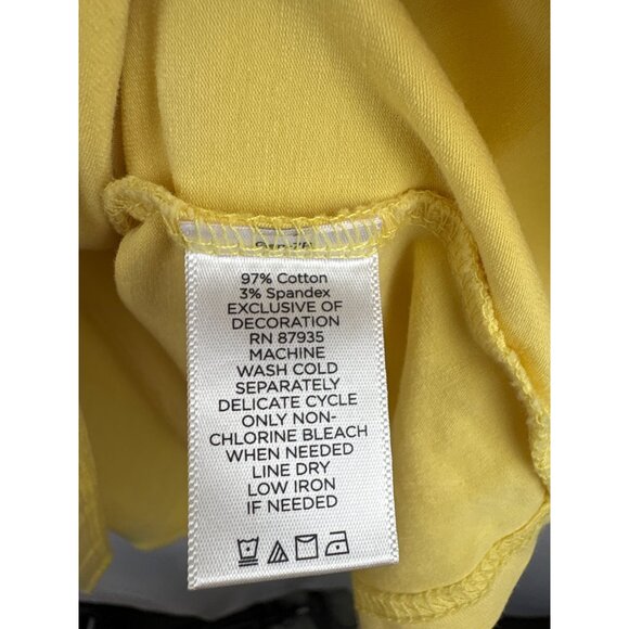 Women’s Susan Graver Large Yellow Short Sleeve Shirt with Lace Neckline - Picture 5 of 5